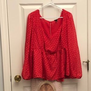 Torrid chiffon blouse- size 1, red with hearts. This is a low cleavage top.